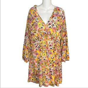 BCBGeneration Baby Doll Long Puff Sleeve Dress Sz 10 60s Floral Print Retro